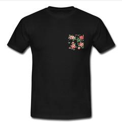 Rose flower Print Pocket T-Shirt