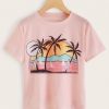 Tropical & Landscape Print T-Shirt