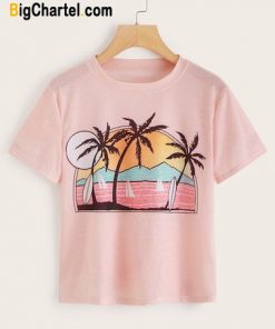 Tropical & Landscape Print T-Shirt
