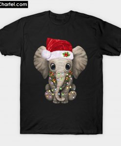 Cute Elephant Santa Hat Christmas Lights T-Shirt PU27
