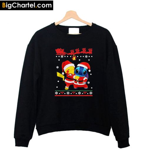 Pikachu Hug Stitch Christmas Sweatshirt PU27