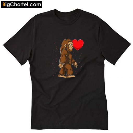 Bigfoot Heart Valentine's Day Sasquatch T-Shirt PU27