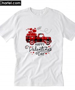 Happy Valentine's Day Red Plaid Truck Heart T-Shirt PU27