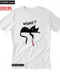 Black Cat With Knife Halloween T-Shirt PU27