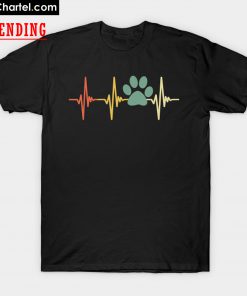 Dog Heartbeat Retro Paw Print Love Dogs T-Shirt PU27