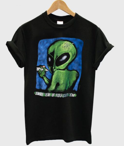 90s Distressed Smoking Alien Grunge T-Shirt PU27