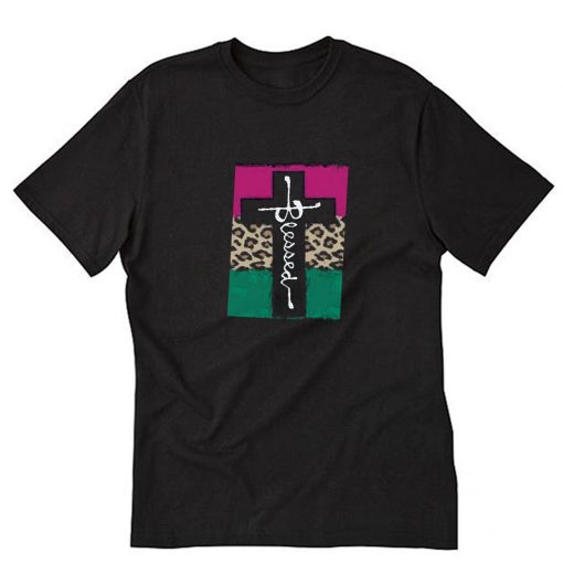 Leopard Color Block Cross Blessed T-Shirt PU27