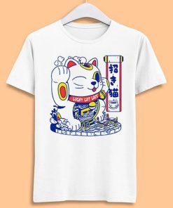 Maneki Neko Lucky Cat Fortune Happiness Wealth T Shirt AA