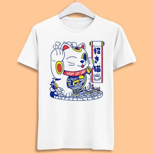 Maneki Neko Lucky Cat Fortune Happiness Wealth T Shirt AA