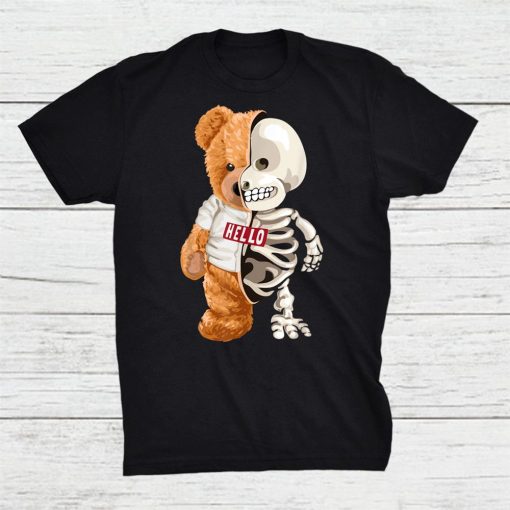 Tee Hello Bear Toy Half Skeleton Wildlife Animal Grizzly Shirt AA