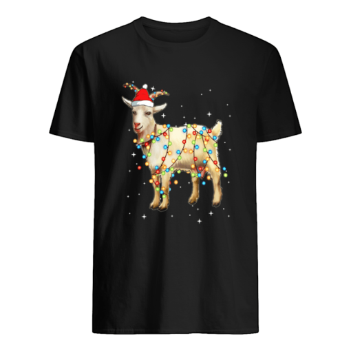 Christmas Lights Goat Wearing Santa Hat Funny Xmas shirt AA